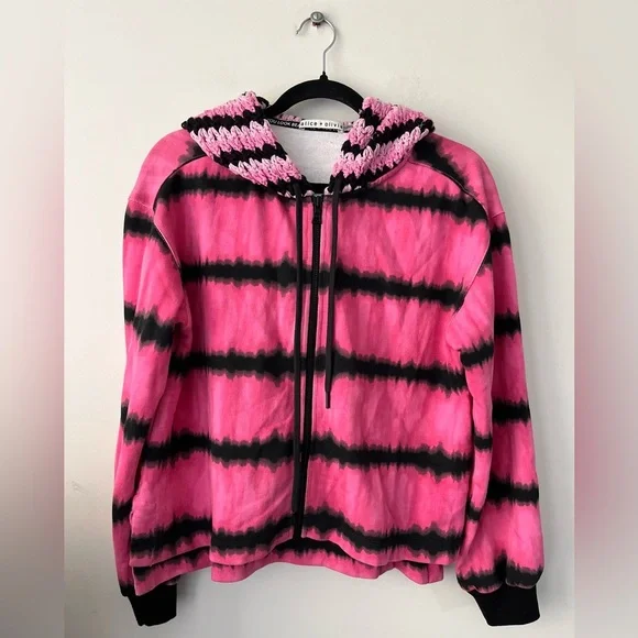 Alice + Olivia Crochet Hooded Tie Dyed Zip-up Hoodie- Cotton Blend - Sma… - Picture 1 of 12